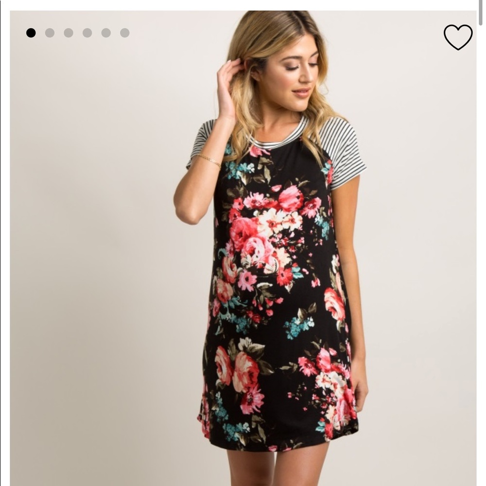 Pinkblush Black Striped Floral Maternity Dress